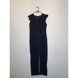 Loft Outlet Womens 8 Jumpsuit Navy Blue Ruffle Cropped Wide Leg Career Spring